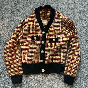 Tweed Style Gold Button Cardigan
